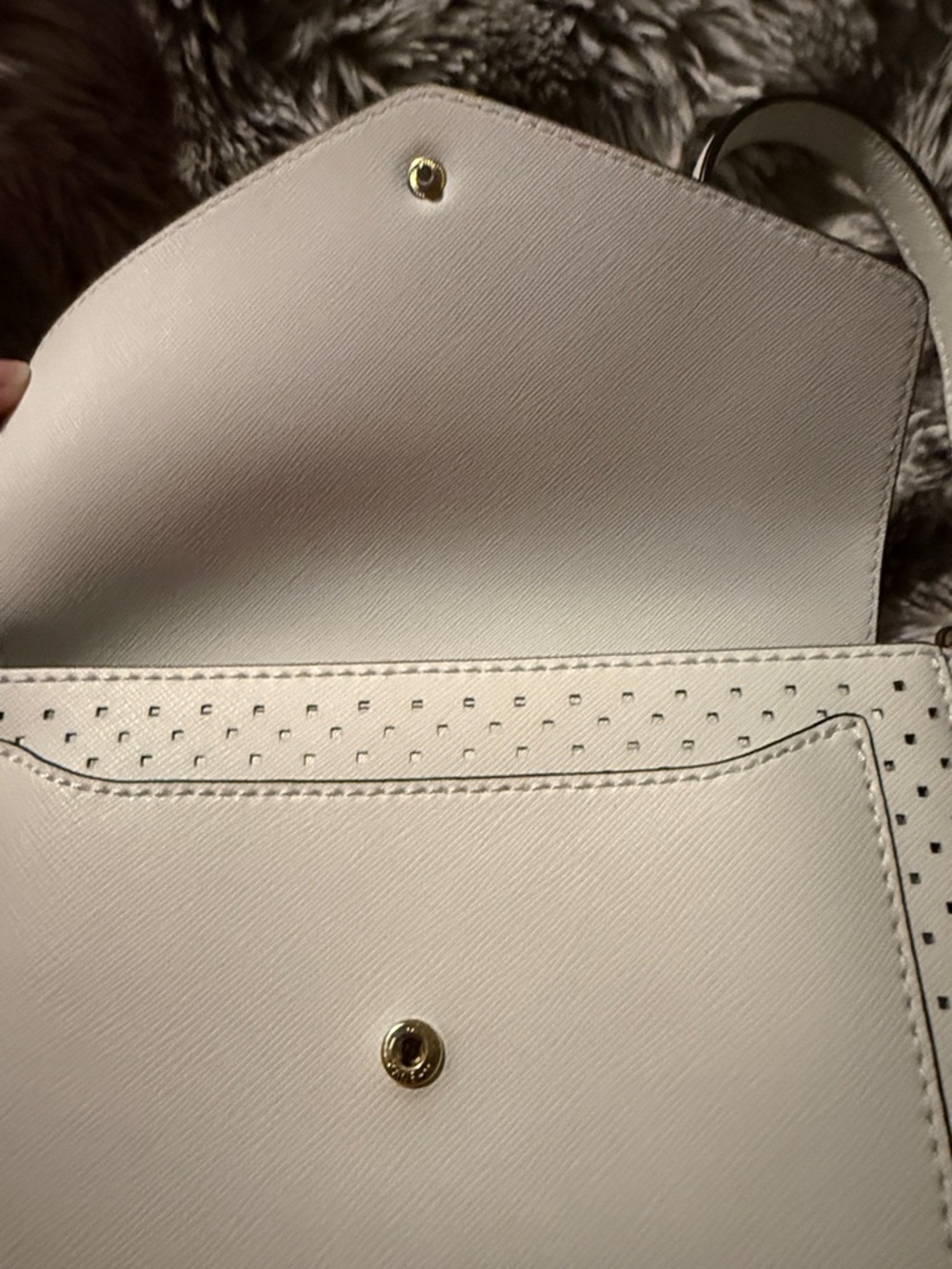 Michael Kors White Perforated Crossbody Bag with Gold Accent - Picture 12 of 14